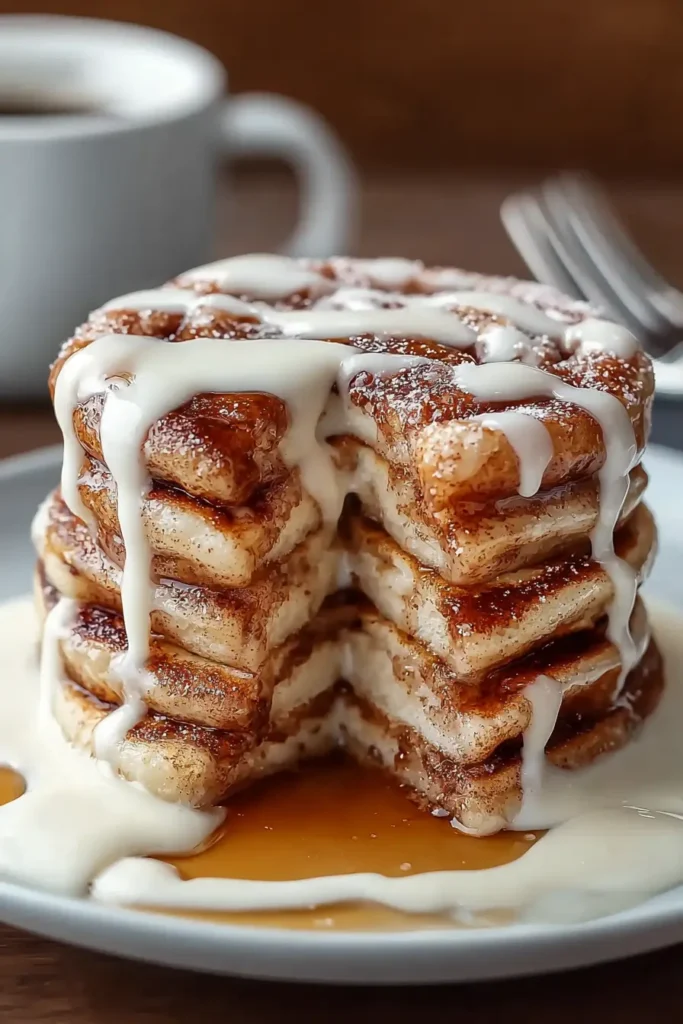 Decadent Cinnamon Roll Pancakes with Cream Cheese Glaze