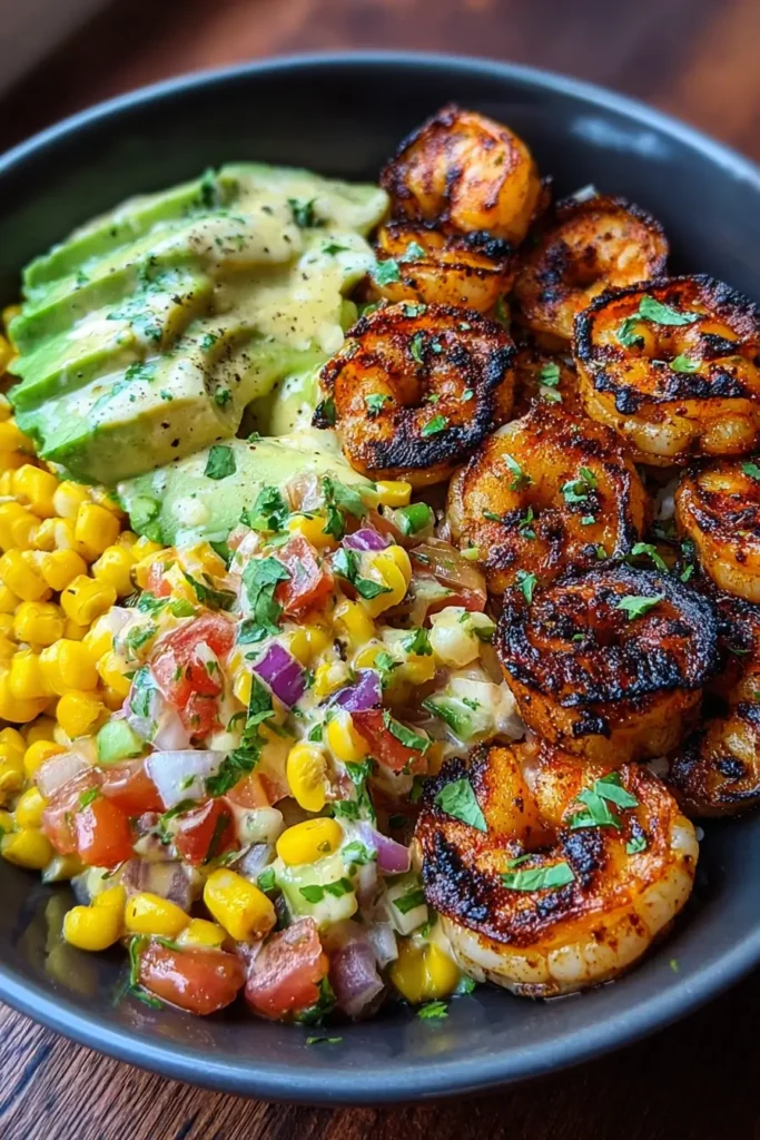Healthy Grilled Shrimp Bowl with Avocado and Corn Salsa Recipe