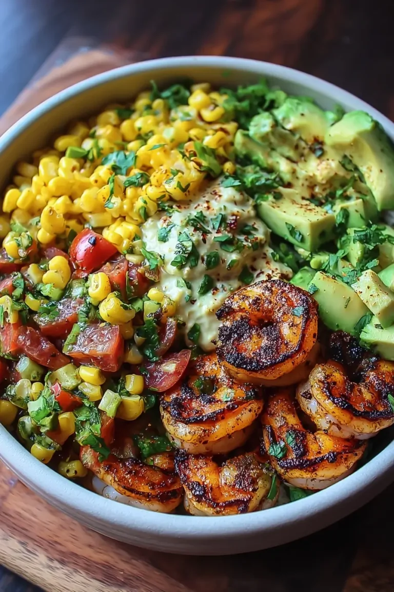 Healthy Grilled Shrimp Bowl with Avocado and Corn Salsa Recipe