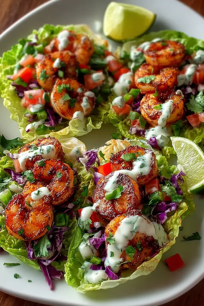 Healthy Shrimp Taco Lettuce Wraps with Creamy Sauce Recipe